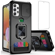 NKECXKJ Capa para celular Samsung Galaxy A32 5G com protetor de tela, suporte para cartão, suporte, resistente, fina, à prova de choque, híbrida, resistente, capa protetora contra quedas para mulheres