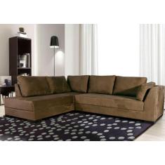 Sofa de 5 Lugares em L, Revestimento Sued Aveludado Marrom - ONI001 - 