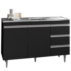 Balcão para Cozinha Emma S/ Tampo 2 Portas 3 Gavetas Preto - AJL