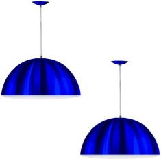 Kit 2 Lustres Pendente Meia Lua 40cm Alumínio Azul Metalico - MARRYLUZ