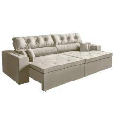 Sofá 3 Lugares Smart 2,12 Metros Bege Retrátil Reclinável Tecnologia C