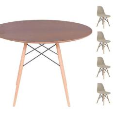Conjunto Mesa Eames Eiffel DSW Redonda Imbuia 120cm + 4 Cadeiras Eames