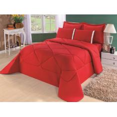 Edredom Casal Queen + Lençol Conforto Dupla Face 6pçs Vermelho - confe