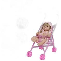 Bebê Reborn Menina Realista Roupão Carrinho Enxoval Completo - Cegonha