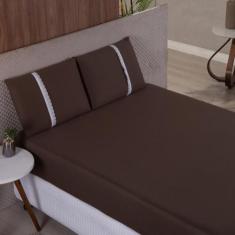 Jogo Lençol Queen Liso Elástico Malha 100% Algodão - Meta Mark, Marrom