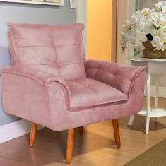 Poltrona Opala Dani Suede Rosê Cadeira Decorativa Sala Recepção Pés Ca