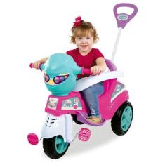 Triciclo Rosa para Passeio com Empurrador - Menina - Maral, Rosa, azul