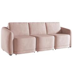 Sofá Cama Para Sala De Estar 3 Lugares 306cm Montserrat K01 Veludo Rosê - Lyam Decor
