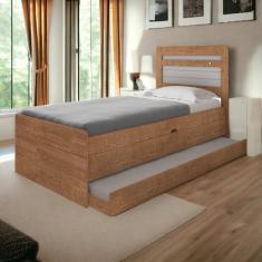 Cama Baú Larissa Solteiro Naturale E Off White Com Auxiliar Framar