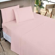 Jogo De Cama Lençol Milano Queen 4 Peças Percal 200 Fios Ponto Palito Classic - Rosa