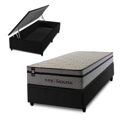 Conjunto Box Baú Preto Preston Cinza 88x188x78 c/ Molas Ensacadas