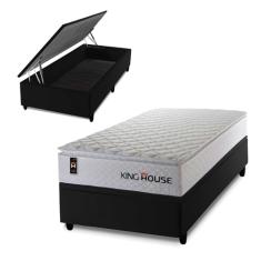 Conjunto Box Baú Preto New Moon Branco 88x188x73 c/Molas Ensacadas