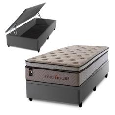 Conjunto Box Baú Cinza Liverpool Bege 96x203x80 c/ Molas Ensacadas