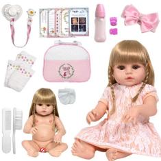 Boneca Tipo Reborn Valentina Loira 46cm Linda Vários Itens - Cegonha R