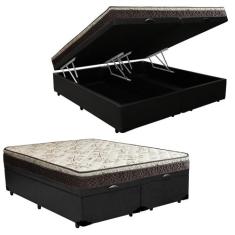 Cama Box Baú Queen Sintético Bipartido +  Colchão Elegance Ortopédico 