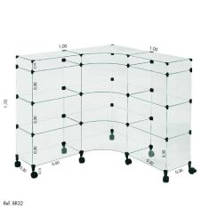 Balcão de Atendimento L Modulado em Vidro com Rodízios 1,00 x 1,10 x 1,00