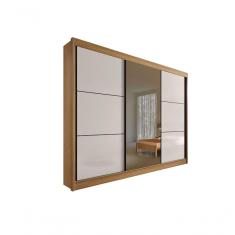 Guarda Roupa Casal Los Angeles 3 Portas De Correr Com Espelho 100 % Mdf Portas Flex -cinamomo Off Cinamomo