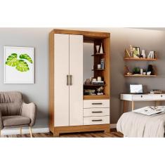 Guarda Roupa 2 Portas e 3 Gavetas c/ Espelho Briz B64 Nature/Off White - Henn