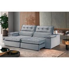 Sofá Retrátil e Reclinável Eros 2,50m 04 Lugares TXR, Prata