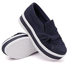 Tênis Dk Uze Shoes Slip On Casual Nó Frontal Sola Reta Alta Feminino-Feminino