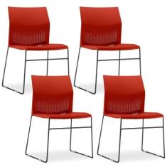 Kit 04 Cadeiras Fixa Base Preta Empilhável Connect F02 Vermelho - Lyam