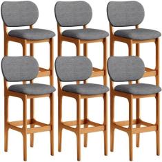 Kit 6 Banquetas Alta Bar Cozinha Sala Jantar Fixa Betta L02 Imbuia Lin