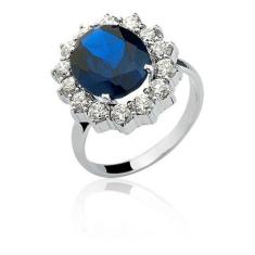 Anel Princesa Kate Ouro Branco 18k Safira Azul A82 - MAEHLER, Prateado