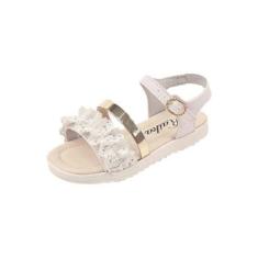 Sandália Rasteira Infantil Menina Babado Branca-Feminino