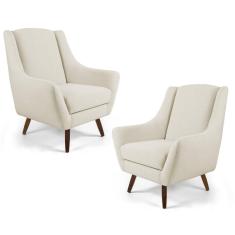 Kit 2 Poltronas Decorativas Juliet Veludo Pés Palito Bege Domi Móveis