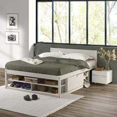 Cama Casal Multifuncional Madeira Maciça Irara CabeCasa MadeiraMadeira Branco Lavado