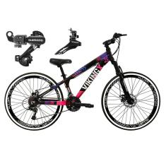 Bicicleta Aro 26 Vikingx Tuff 21v Alumínio Câmbio Shimano Freio a Disco Aros Vmaxx Preto - Preto\Rosa X25