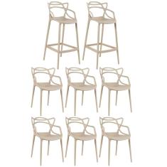 6 Cadeiras + 2 Banquetas Altas Masters Allegra Nude