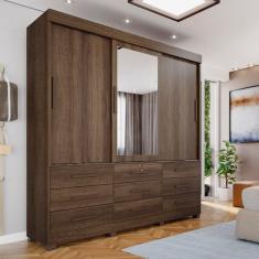 Guarda-Roupa com Espelho e 9 Gavetas Florença Espresso Móveis Imbuia / Off White