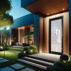 Porta Pivotante de Aluminio 228x115cm Vidro Panoramico Preto