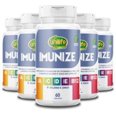 Kit 5 Imunize Vitaminas A, C, D, E, B12 + Selênio e zinco Unilife 60 c