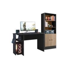 Jogo de Quarto Gamer com Mesa para Computador e Estante Preto/Carvalho