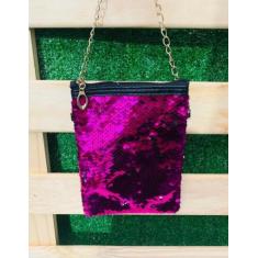 Bolsa Paetês Transversal Alça Dourada Fechamento Com Ziper 7006 - LIU,