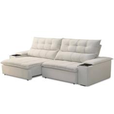 Sofá Retrátil Reclinável Living 250cm ártico F04 Veludo Bege