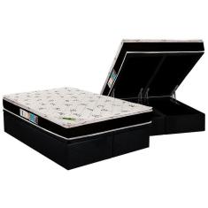 Cama Box Baú Queen: Colchão Ortopédico Luckspuma D33 / Ag65 Aspen Super Firme + Base Black(158X198)