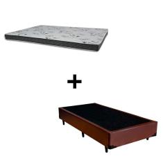 Cama Box Solteiro 88 Tecido Sintético Marrom Com Colchão Miller Bello Box - 100% Espuma - D33 Cinza 54x88x188