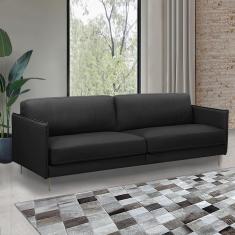 Sofá Decorativo Anthony 4 Lugares Sala De Estar 270cm Pés Em Aço Couro Preto