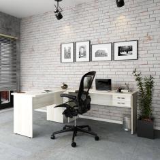 Escrivaninha Mesa De Escritório Em L 1,80x1,40m C-02gavetas Snow