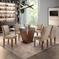 Conjunto Sala de Jantar Mesa Tampo de Vidro 6 Cadeiras Classic - Cel M