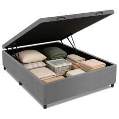 Cama Box com Baú Casal 1,38m com 41cm de Altura Prince Suede Cinza, Ci