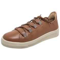 Tenis Feminino Casual Conforto Couro Strass CACCI-Feminino