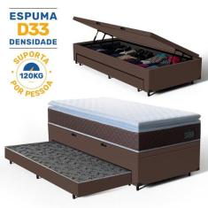 Cama Box Baú com Colchão de Espuma D33 Pillow Top Comfort Luxo Auxilia