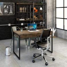 Escrivaninha Mesa Escritório Kuadra 2 Gavetas 120cm Industrial Carvalh