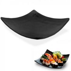 Prato 15 Cm Quadrado Concavo Para Sushi Em Melamina / Plastico Preto