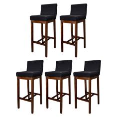 Kit 5 Banquetas Alta Estofada para Bancada de Cozinha Lisboa Madeira Capuccino Suede Preto CCS