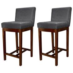 Kit 2 Banquetas Média Moderna para Bancada Lisboa Madeira Capuccino Suede Cinza CCS